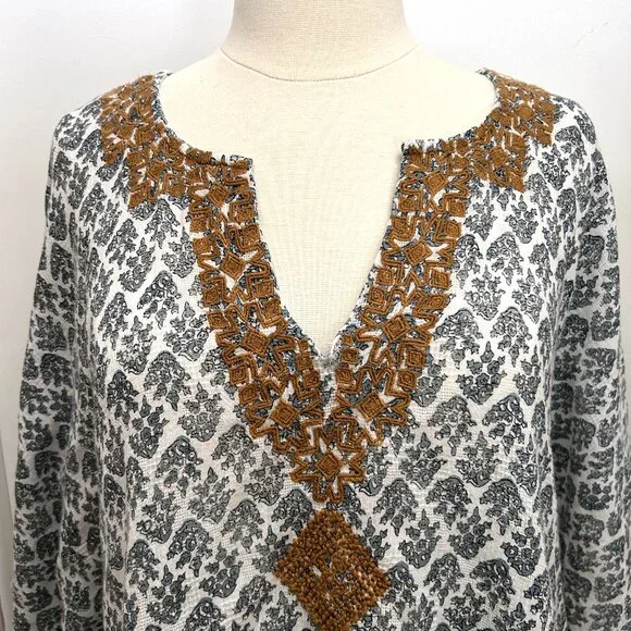 J Jill Blue White Embroidered Poncho Swim Coverup Boho Coastal Resort S-L - Picture 1 of 8